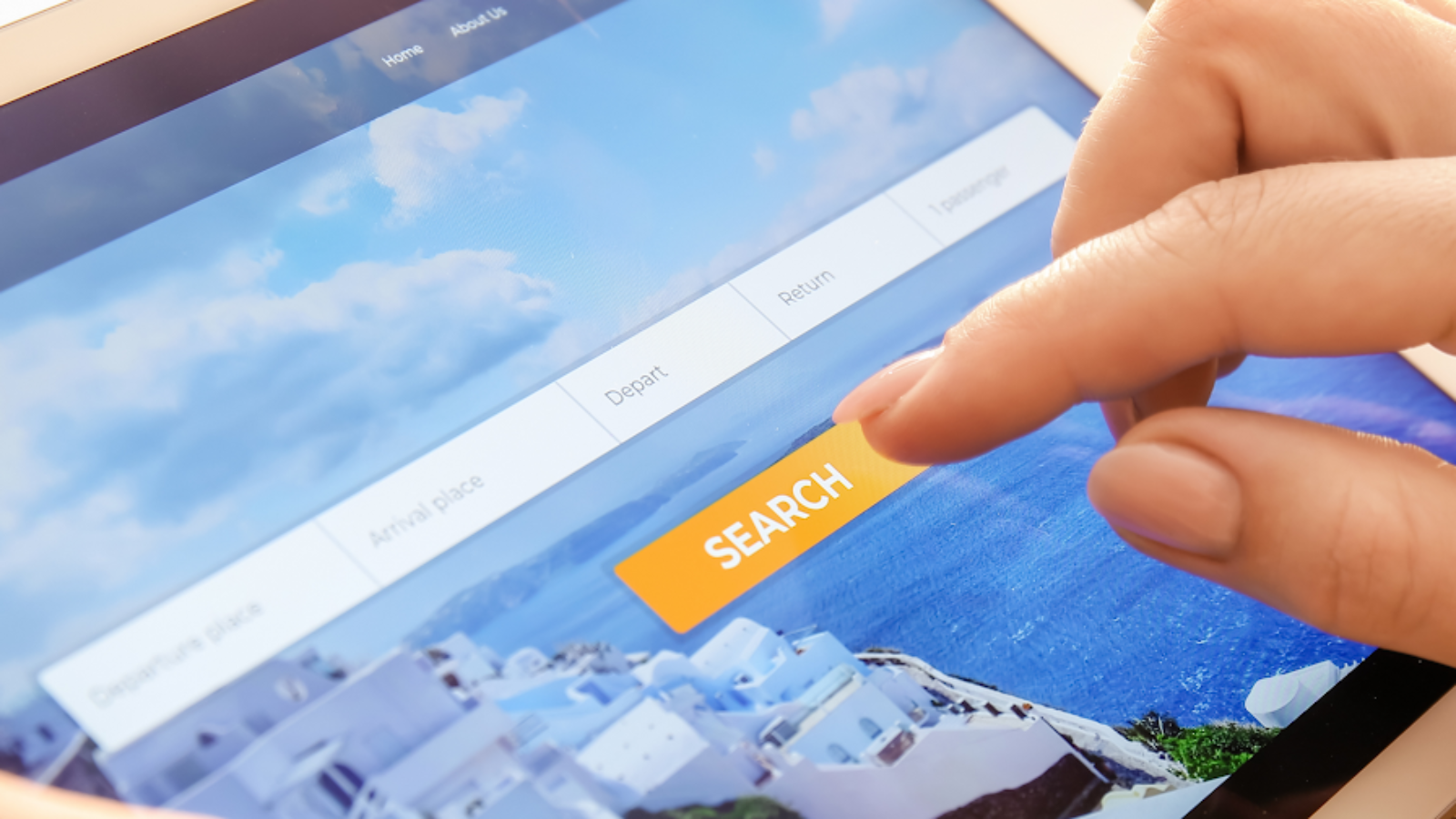 Tour operator software on tablet enabling online flight search to boost bookings and revenue growth.