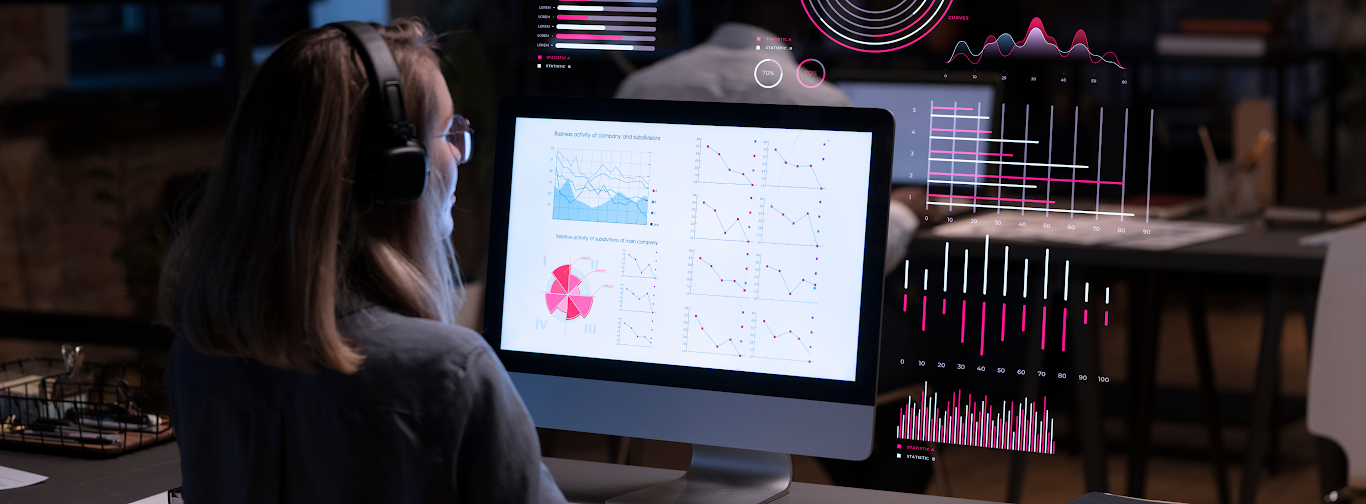 Travel agency professional analyzing automated markup management dashboard to maximize revenue and boost profit margins.