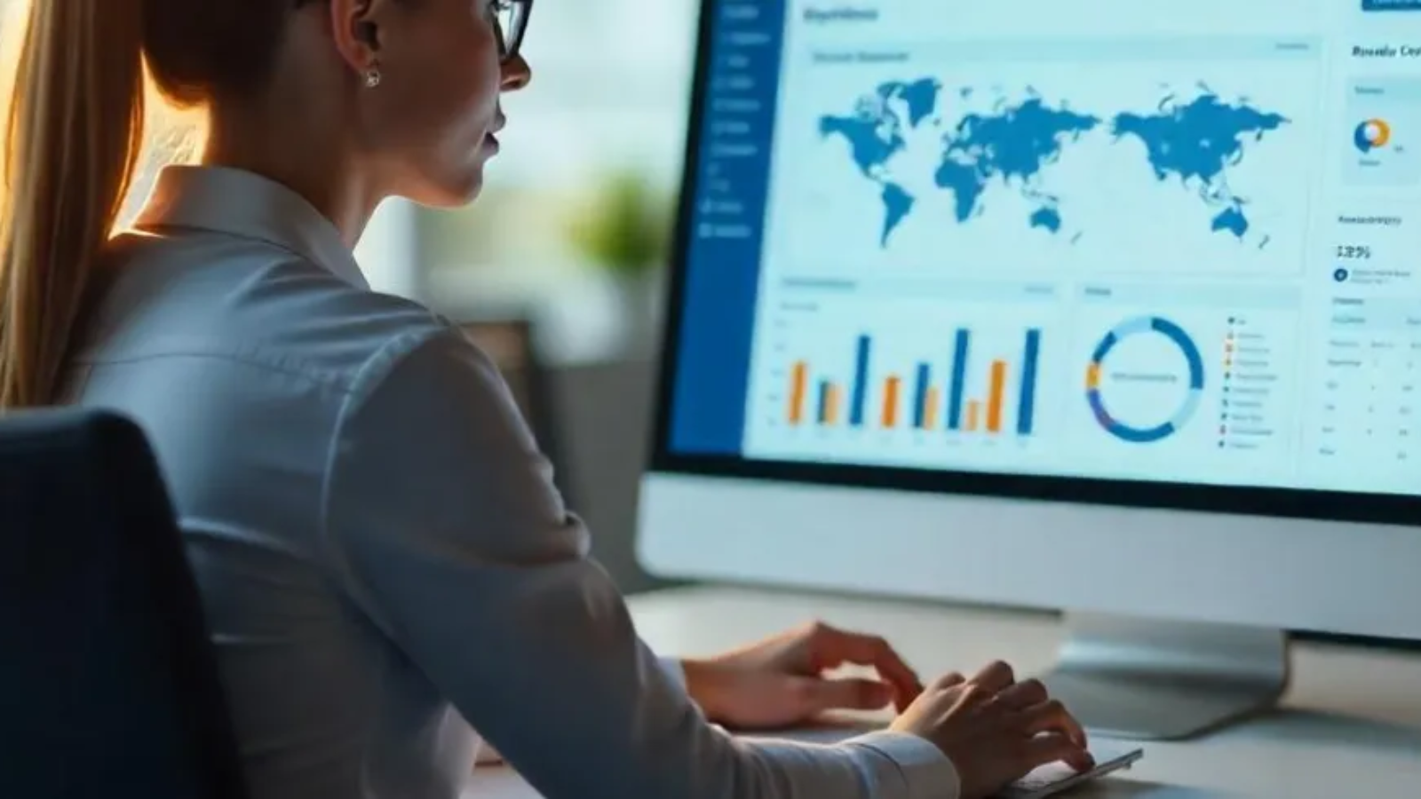 Business professional using corporate booking tool dashboard for travel management