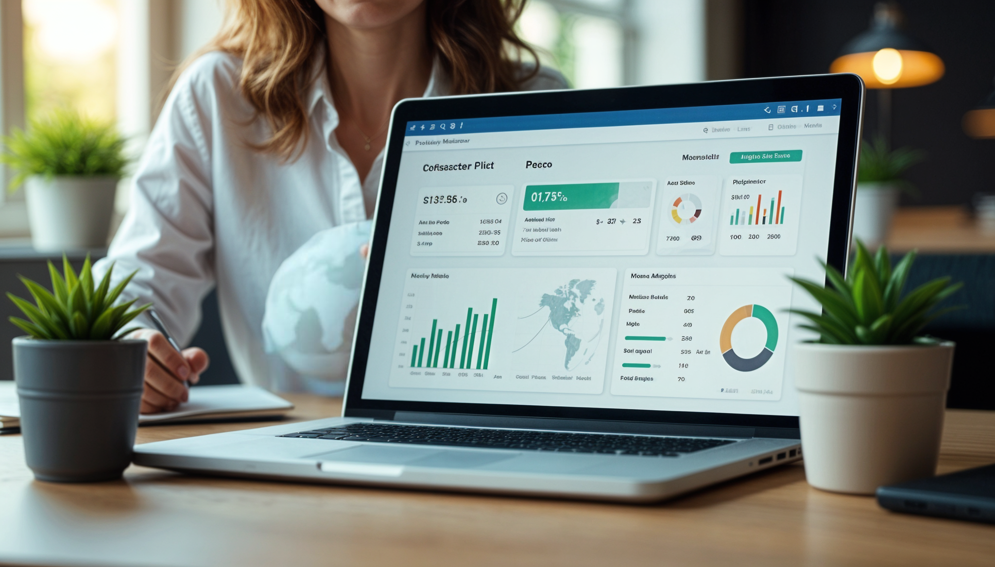 Dashboard view of travel agency accounting software showing multi-currency invoicing, commission tracking, and financial analytics
