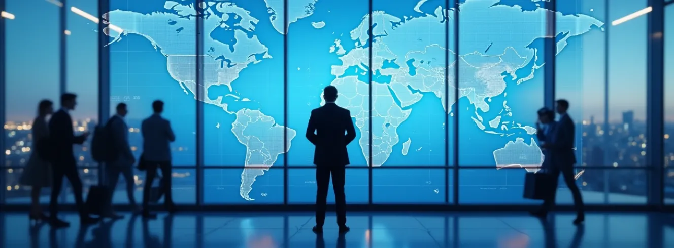 Business professionals analyzing global travel data – ERP software for travel agencies 2025
